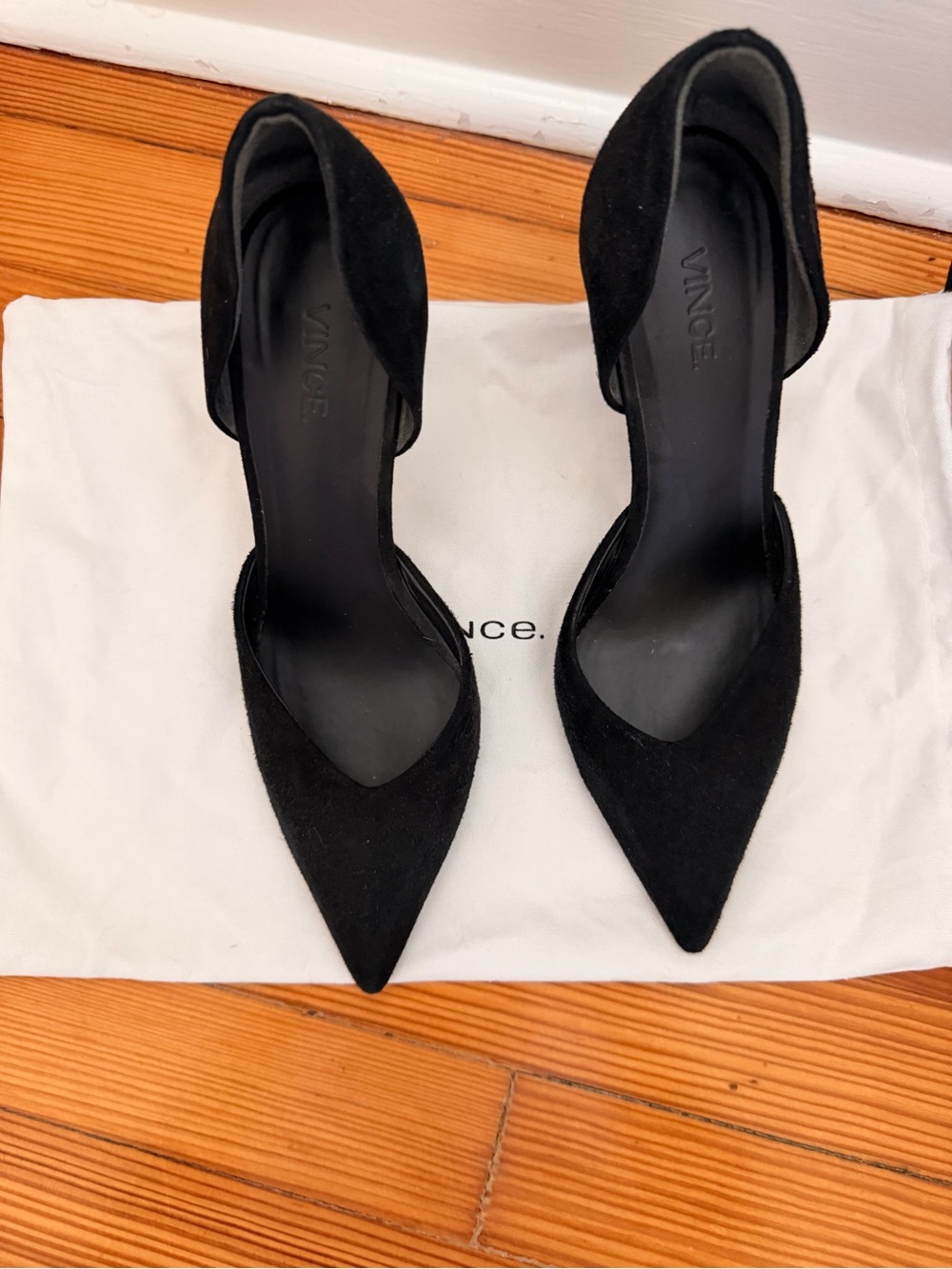 Vince Black Suede Pointed D'Orsay Heel
